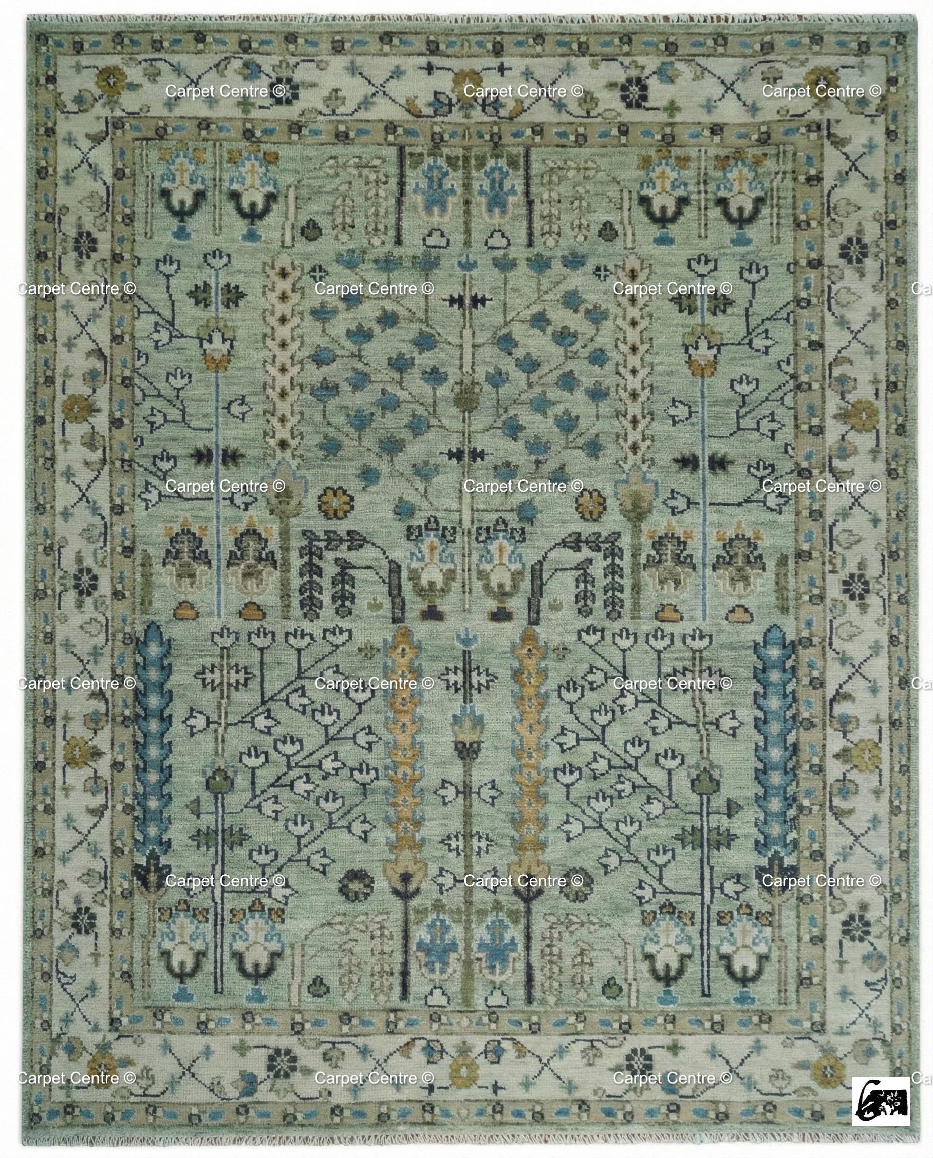 Hand Knotted Wool Oushak Rug – Sage Green Tree of Life Area Rug