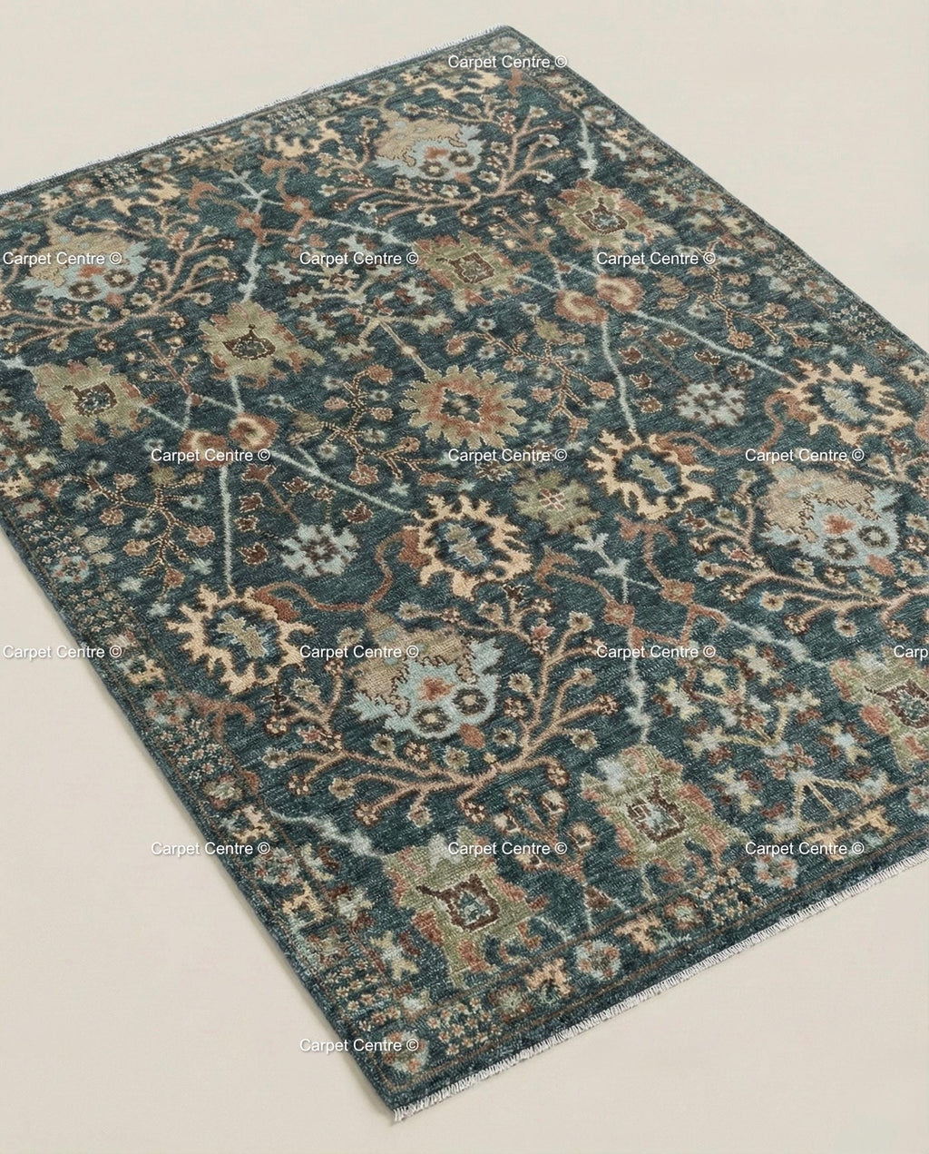 Hand Knotted Teal Oushak Rug, Wool Floral Medallion, Boho Decor