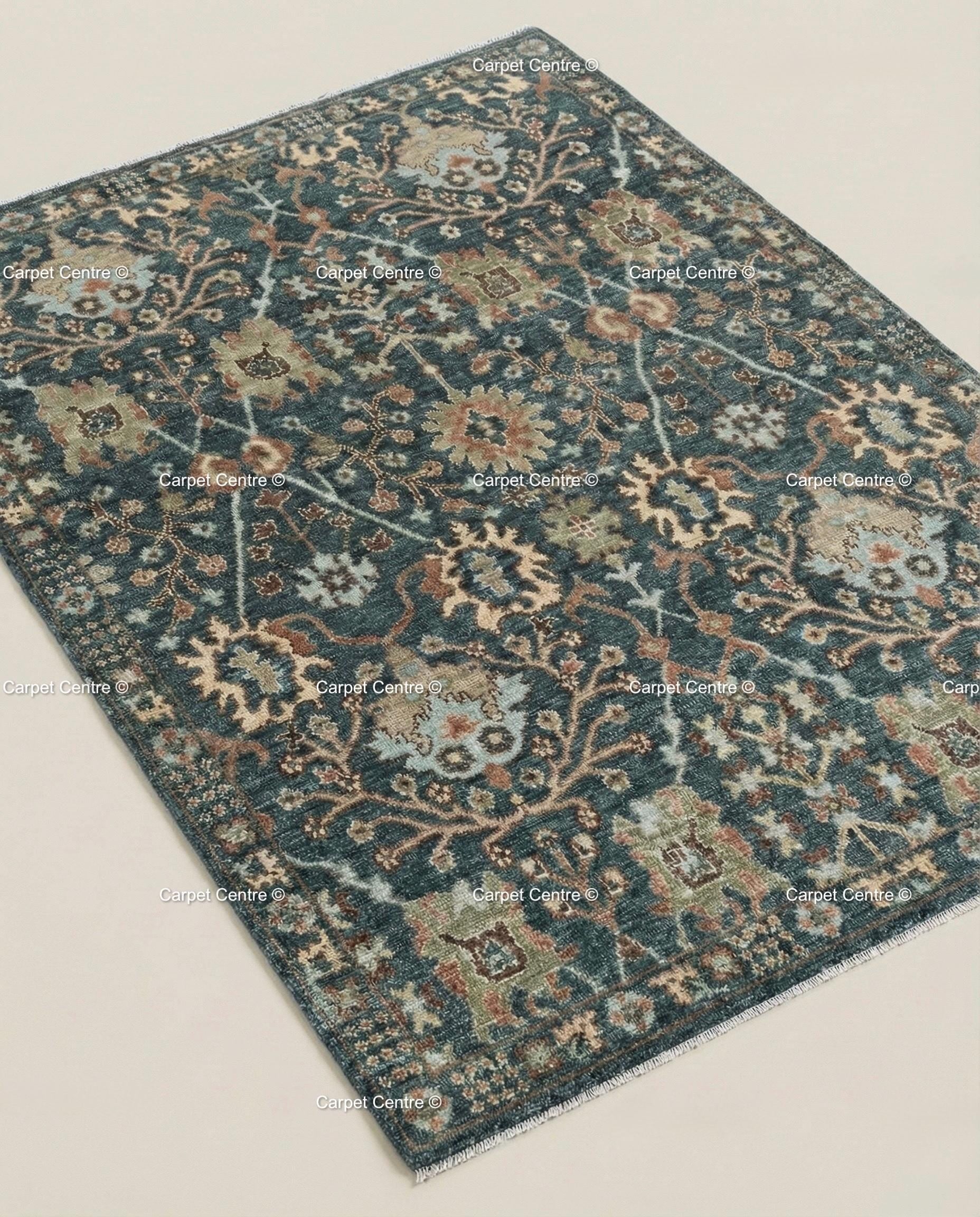 Hand Knotted Teal Oushak Rug, Wool Floral Medallion, Boho Decor