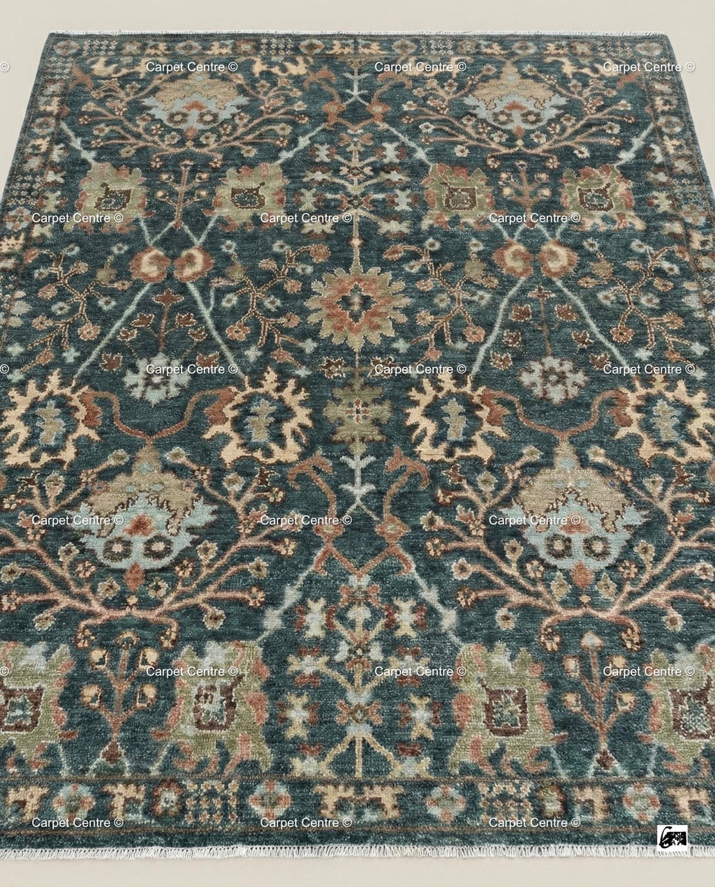 Hand Knotted Teal Oushak Rug, Wool Floral Medallion, Boho Decor