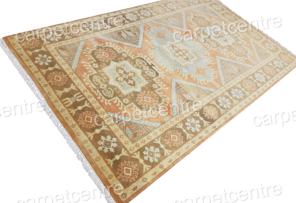 Hand Knotted Wool Rug, Terracotta Muted Orange Tribal Design, Vintage Style Carpet