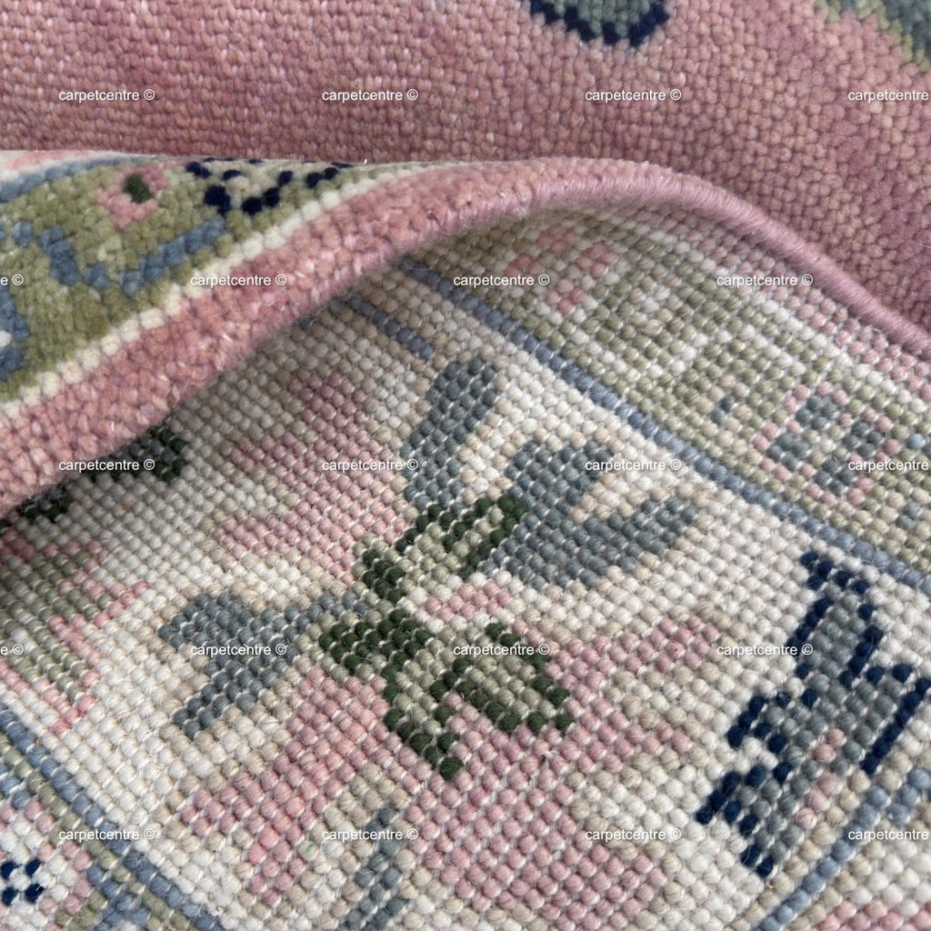 Hand Knotted Pink Oushak Rug: New Zealand Wool Floral Area Rug