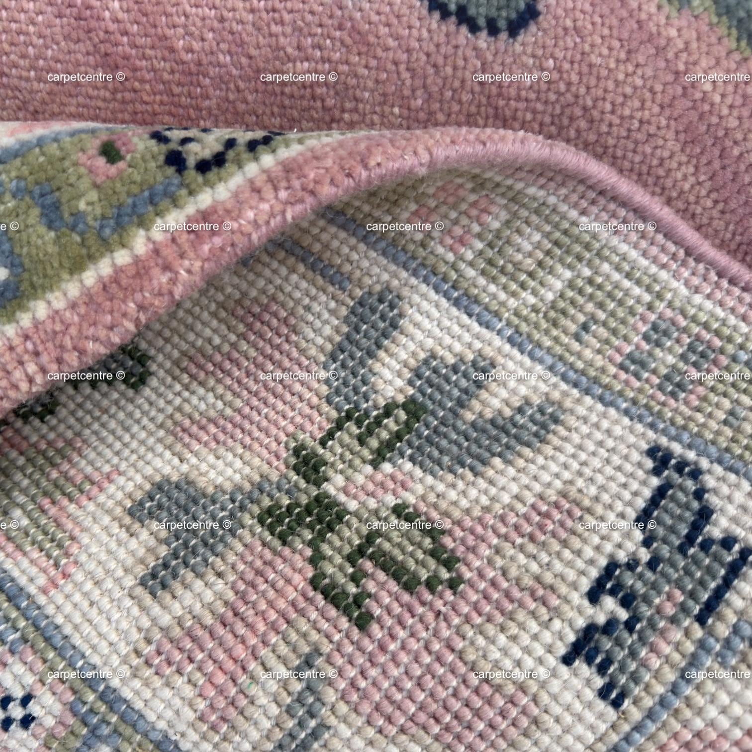 Hand Knotted Pink Oushak Rug: New Zealand Wool Floral Area Rug