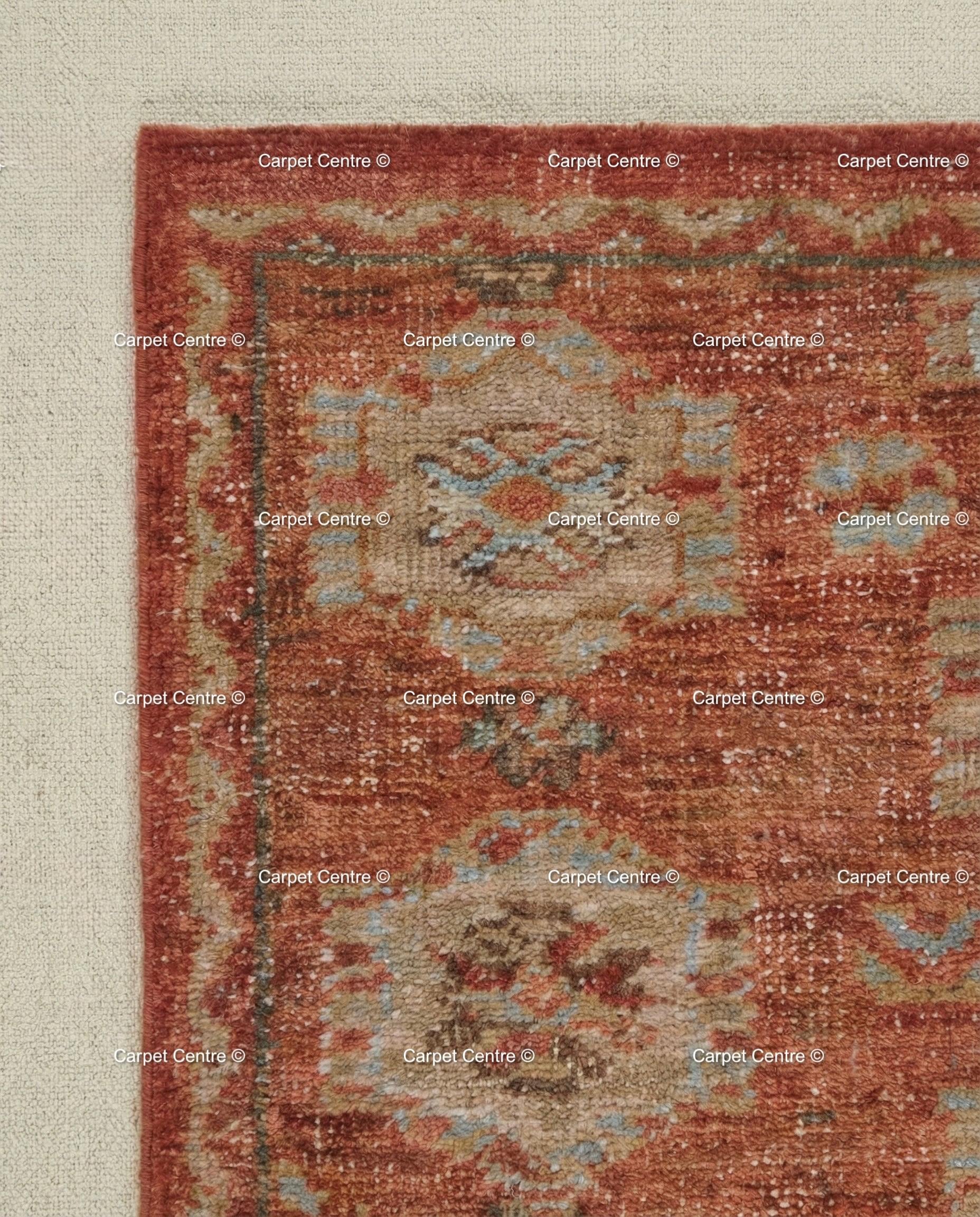 Hand-Knotted Oushak Rug – Terracotta Rust Wool Pile, Geometric Turkish Style 8x10 9x12 10x14 Area Rug Bedroom Living Room