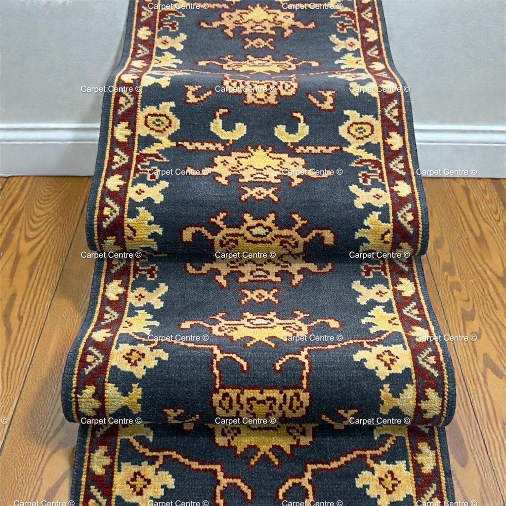 Handmade Gray Oushak Wool Runner Rug, Turkish Hallway Entryway