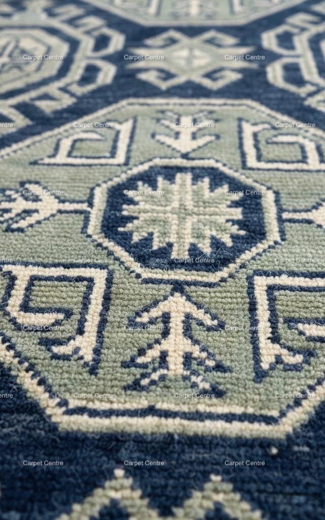 Navy Blue Turkish Oushak Wool Runner Rug, Gray Medallion