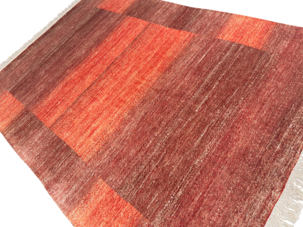 Red Maroon Hand Knotted Gabbeh Rug: Bamboo Silk & Cotton 5'11" x 3'11" | Quick Ship