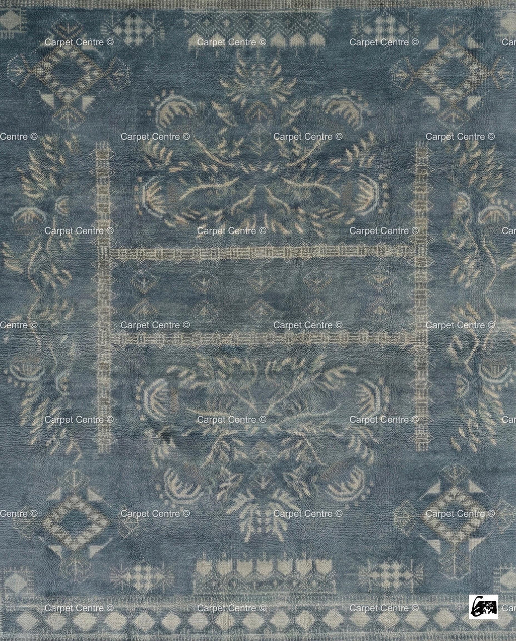 Slate Blue Hand Knotted Oushak Wool Rug, Turkish Vintage Area Carpet