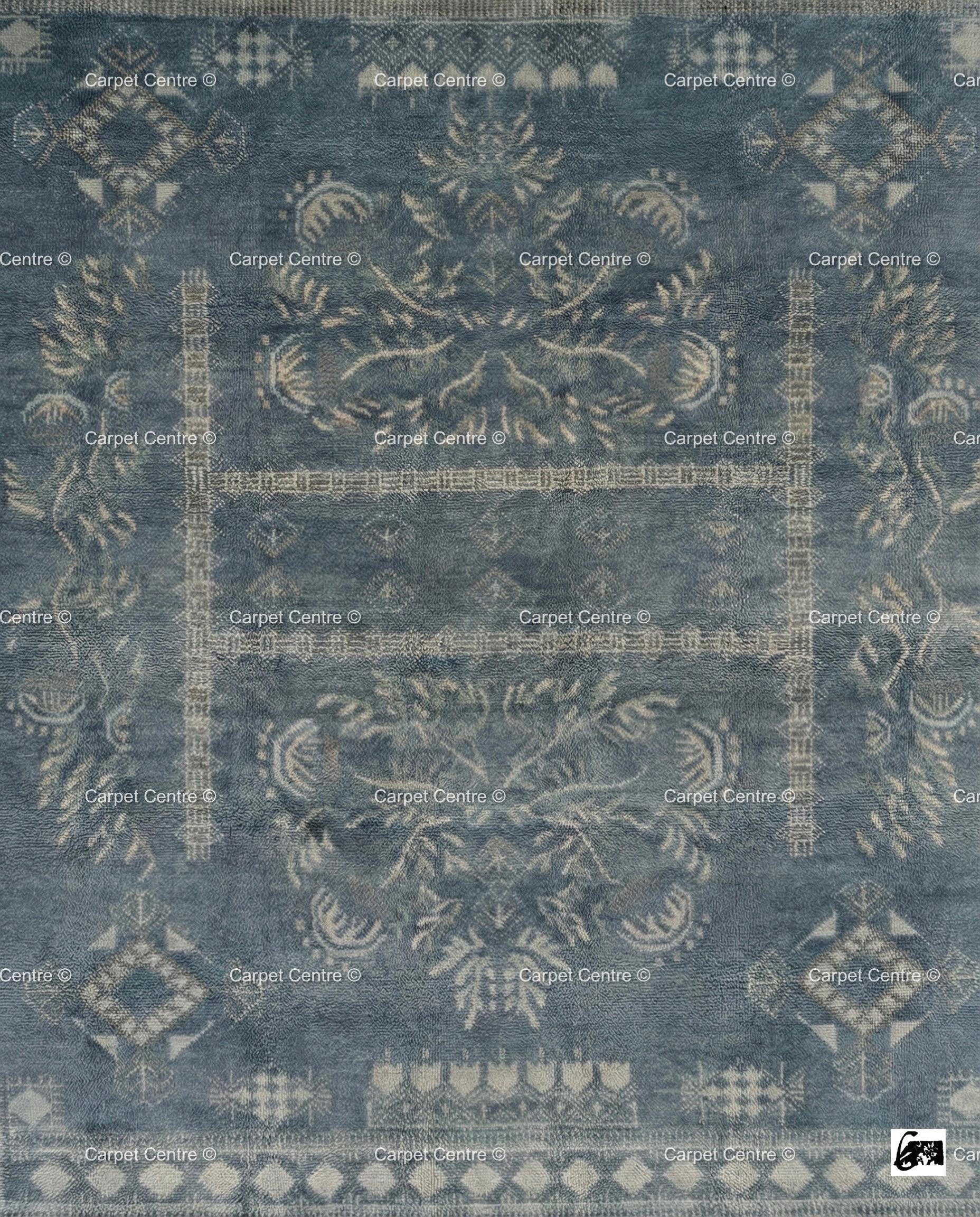 Slate Blue Hand Knotted Oushak Wool Rug, Turkish Vintage Area Carpet