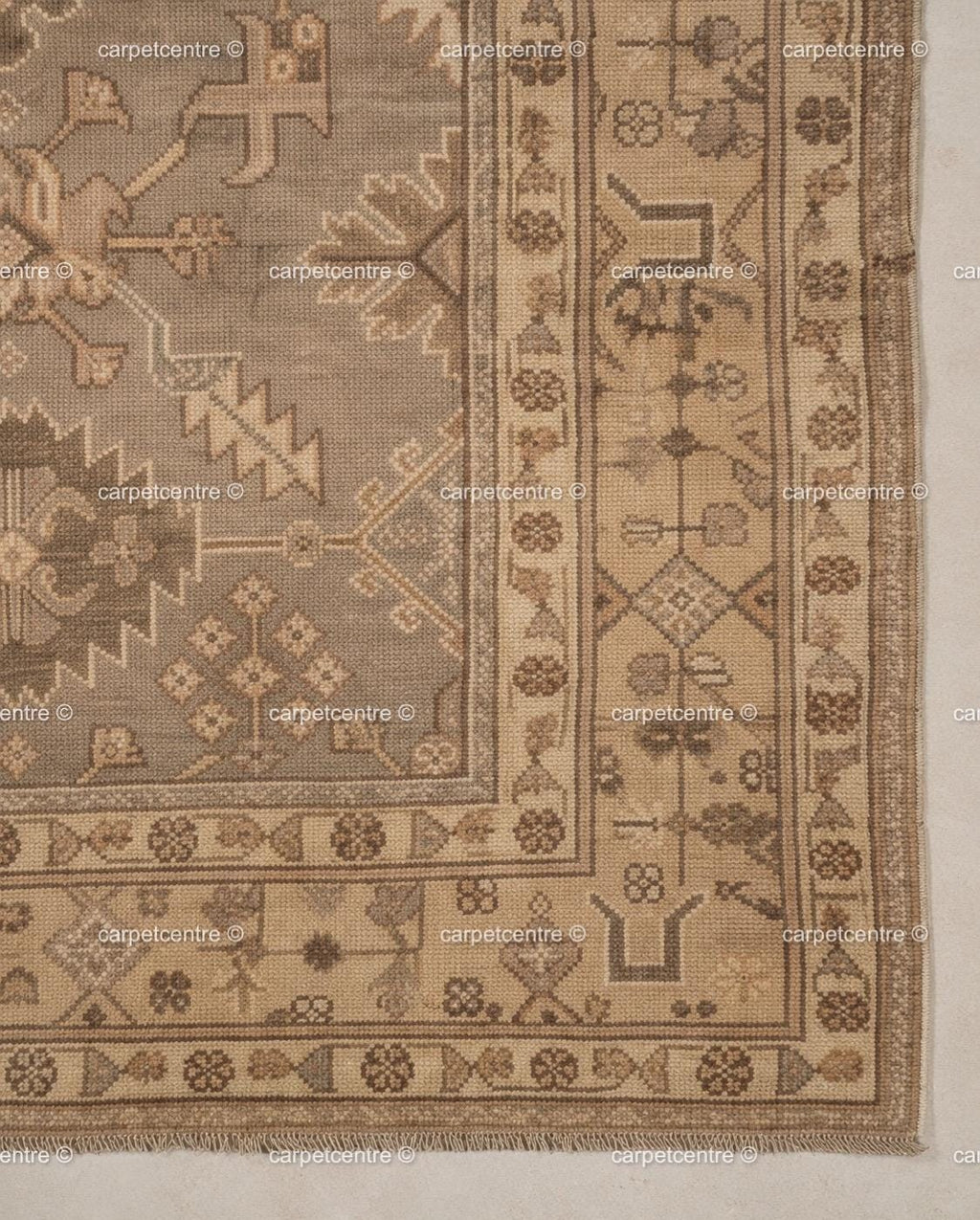 Hand Knotted Oushak Wool Rug, Taupe Beige Vintage Anatolian Carpet, Neutral Farmhouse Area Rug