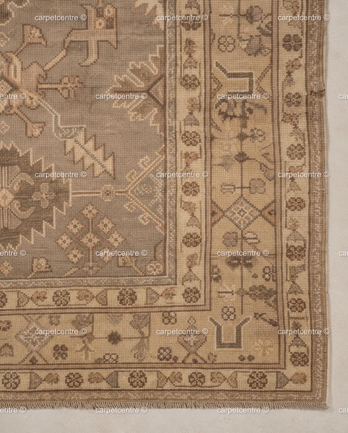 Hand Knotted Oushak Wool Rug, Taupe Beige Vintage Anatolian Carpet, Neutral Farmhouse Area Rug