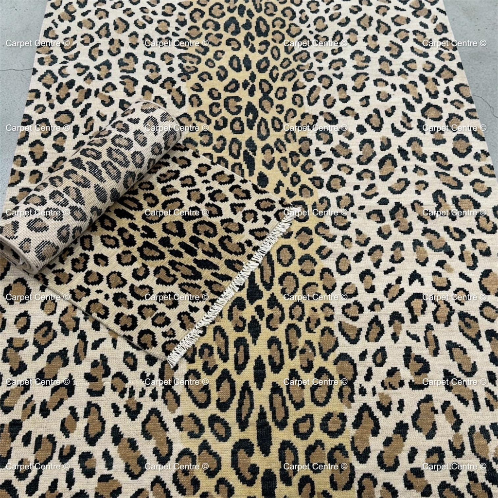 Hand Knotted Wool Leopard Print Oushak Rug, Turkish Knot Animal Area Rug