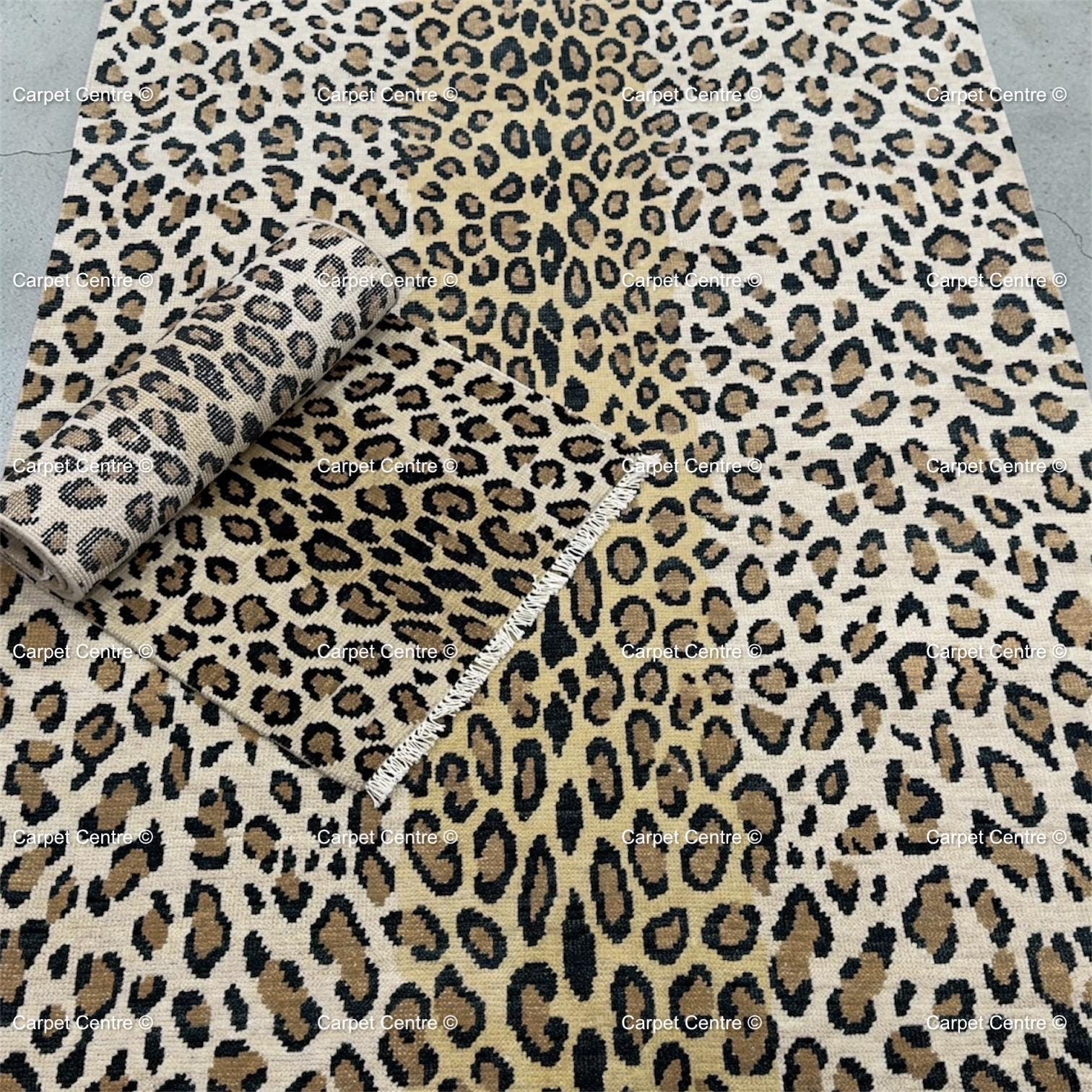 Hand Knotted Wool Leopard Print Oushak Rug, Turkish Knot Animal Area Rug