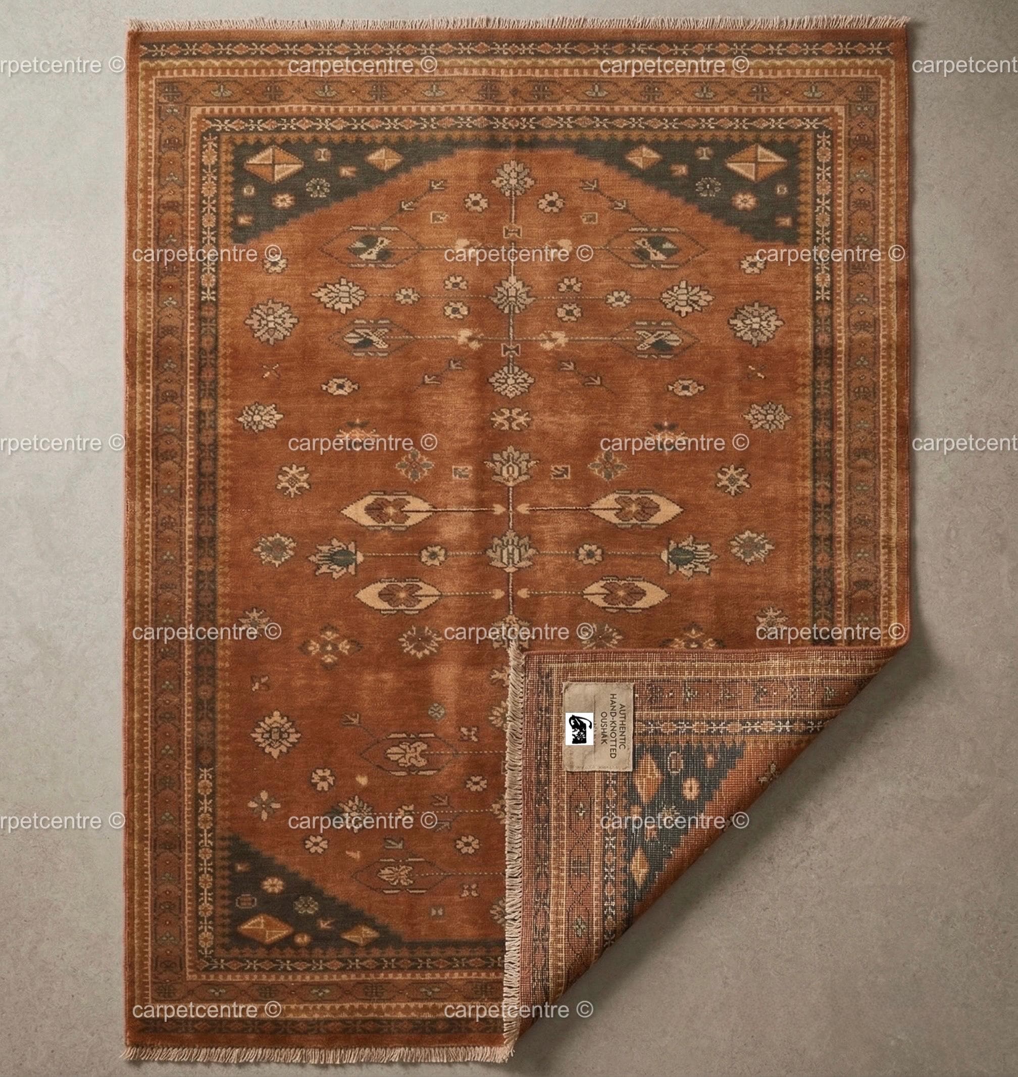 Hand-knotted Wool Oushak Rug: Terracotta Orange, Muted Rust Boho Decor