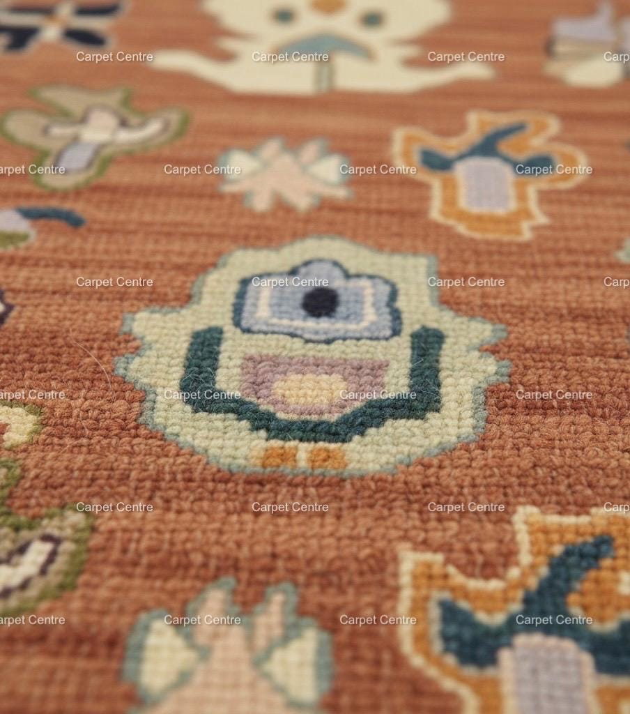 Terracotta Oushak Wool Rug, Hand-Knotted Boho Area Rug