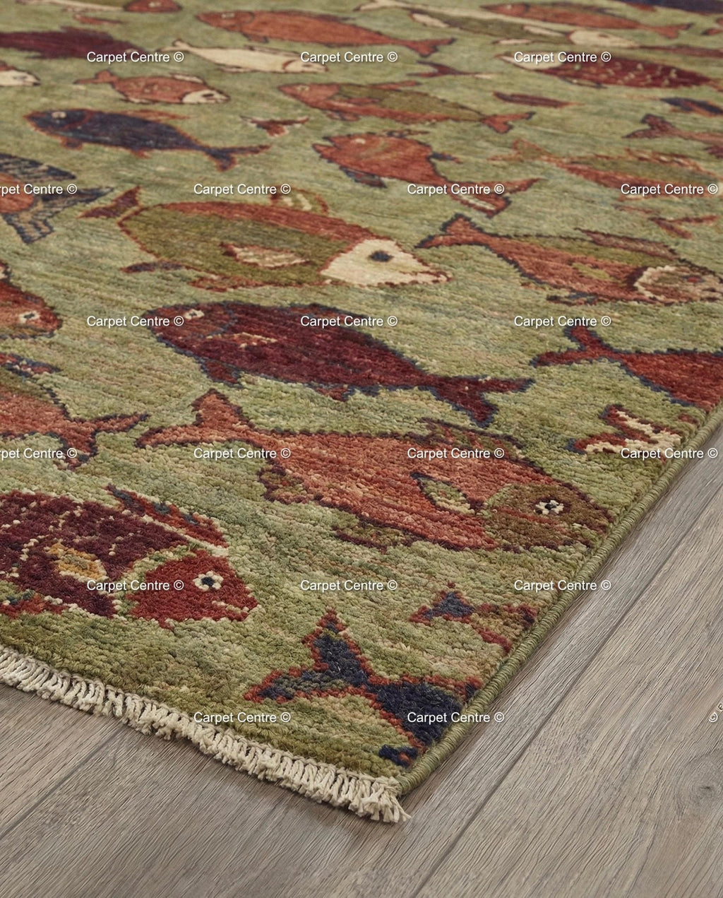Hand Knotted Wool Fish Rug, Turkish Oushak Style, Lake House Decor