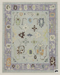 Hand Knotted Oushak Rug: Lavender Border, New Zealand Wool Carpet