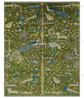 Green Peacock Oushak Rug – Hand Knotted Wool Turkish Rug, 8x10 ft