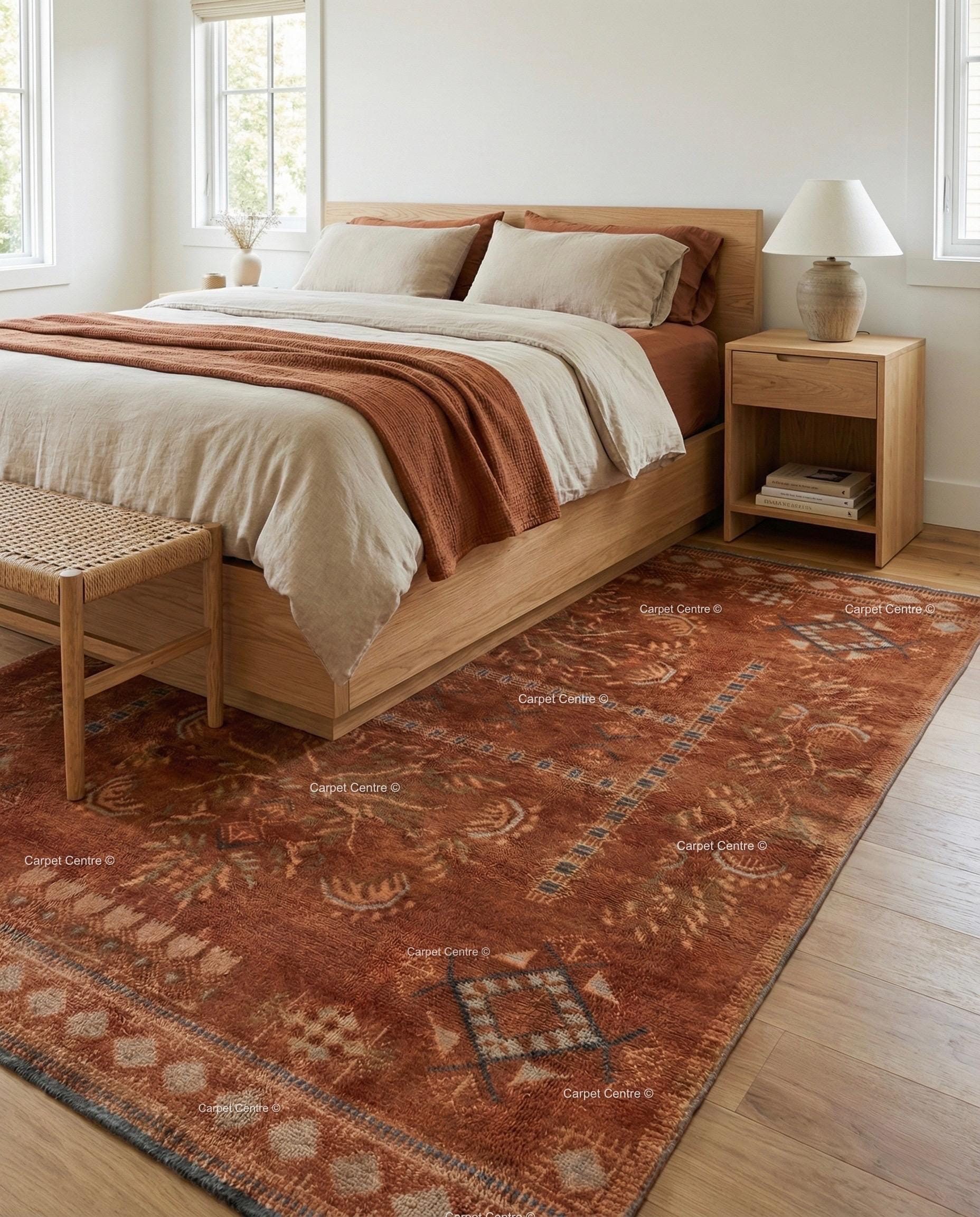 Hand Knotted Oushak Rug, Terracotta Rust Wool Pile, Turkish Knot Area Rug