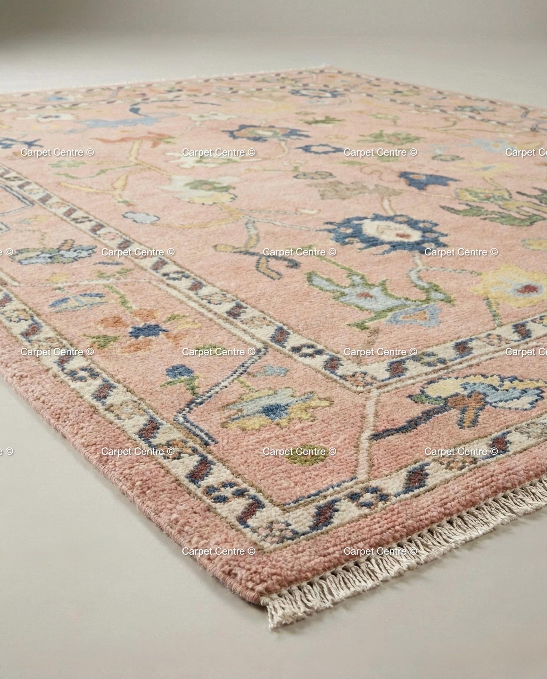 Pink Oushak Rug, Hand Knotted Wool Turkish Carpet, Boho Decor