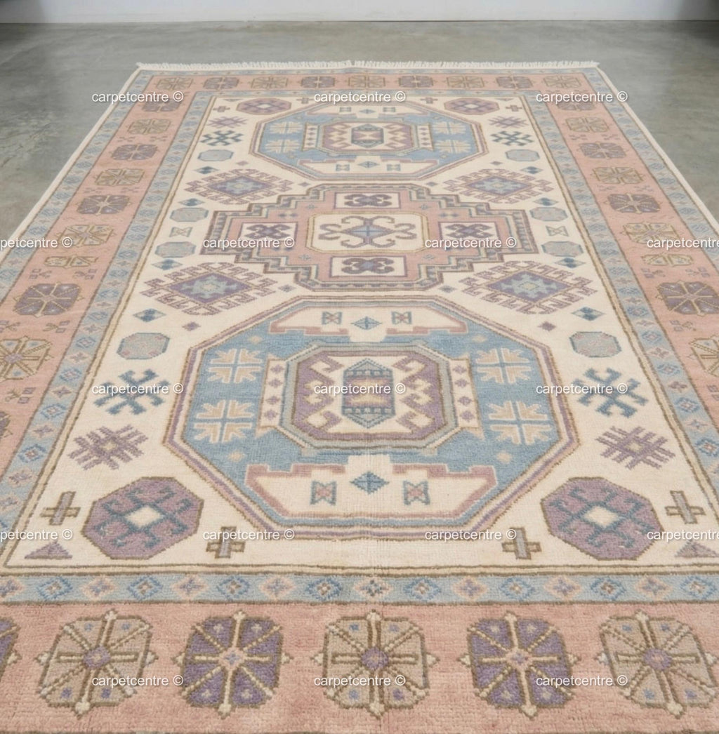 Pastel Oushak Rug, Muted Turkish Geometric Carpet, Boho Nursery Bedroom Decor