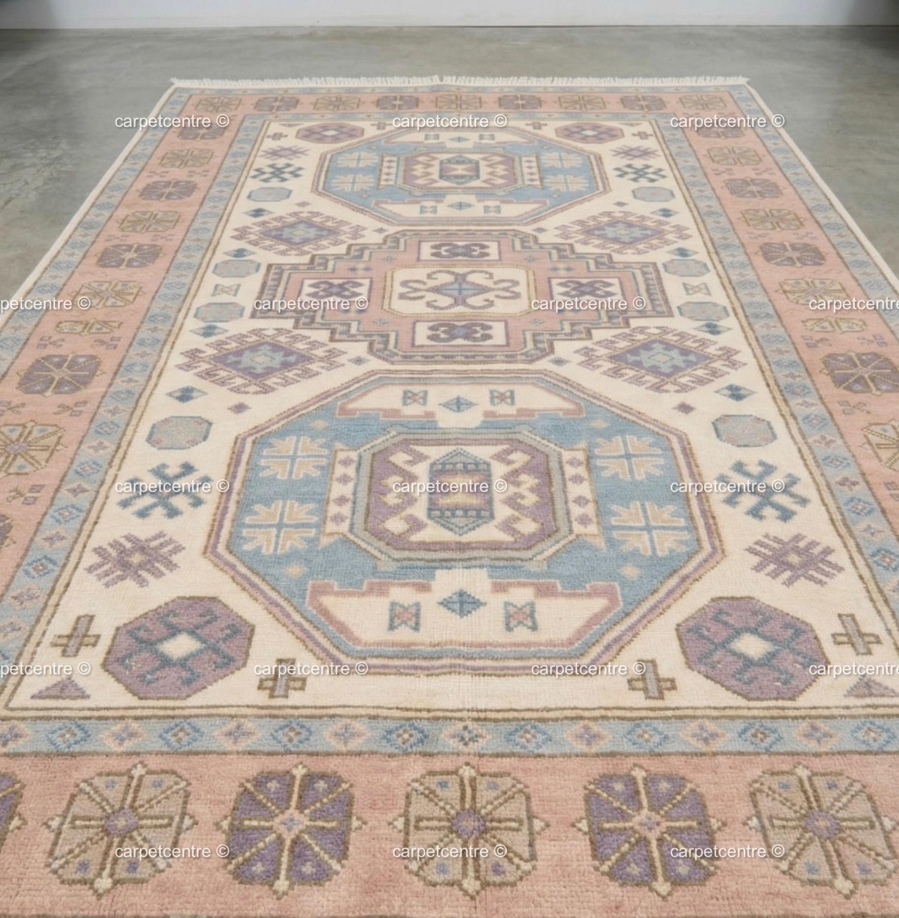 Pastel Oushak Rug, Muted Turkish Geometric Carpet, Boho Nursery Bedroom Decor
