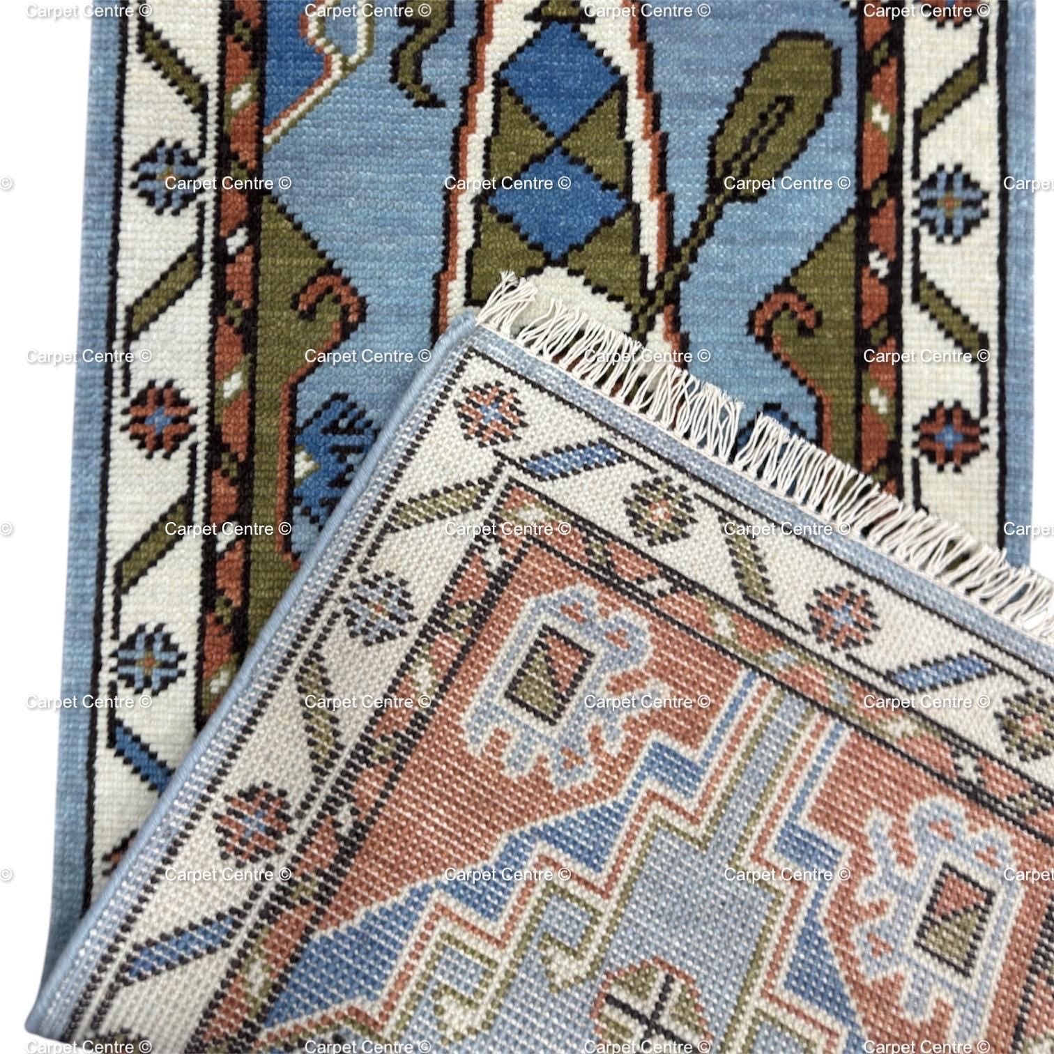 Hand-Knotted Wool Runner Rug, Canoe Figural Oushak Style, Coastal Cabin Decor