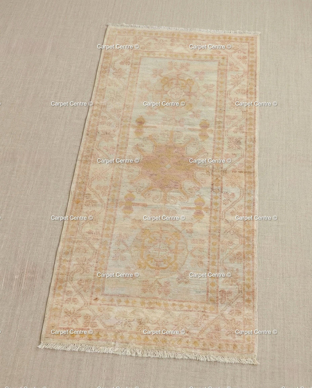 Vintage Hand-Knotted Oushak Wool Runner Rug, Pink & Beige, 2.6x10