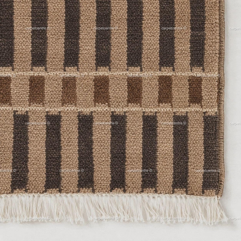 Hand Knotted Wool Rug: Modern Striped, New Zealand Wool, Turkish Knot, Brown Beige Carpet