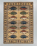 Handmade Wool Fish Rug, Turkish Oushak, Coastal Cabin Decor