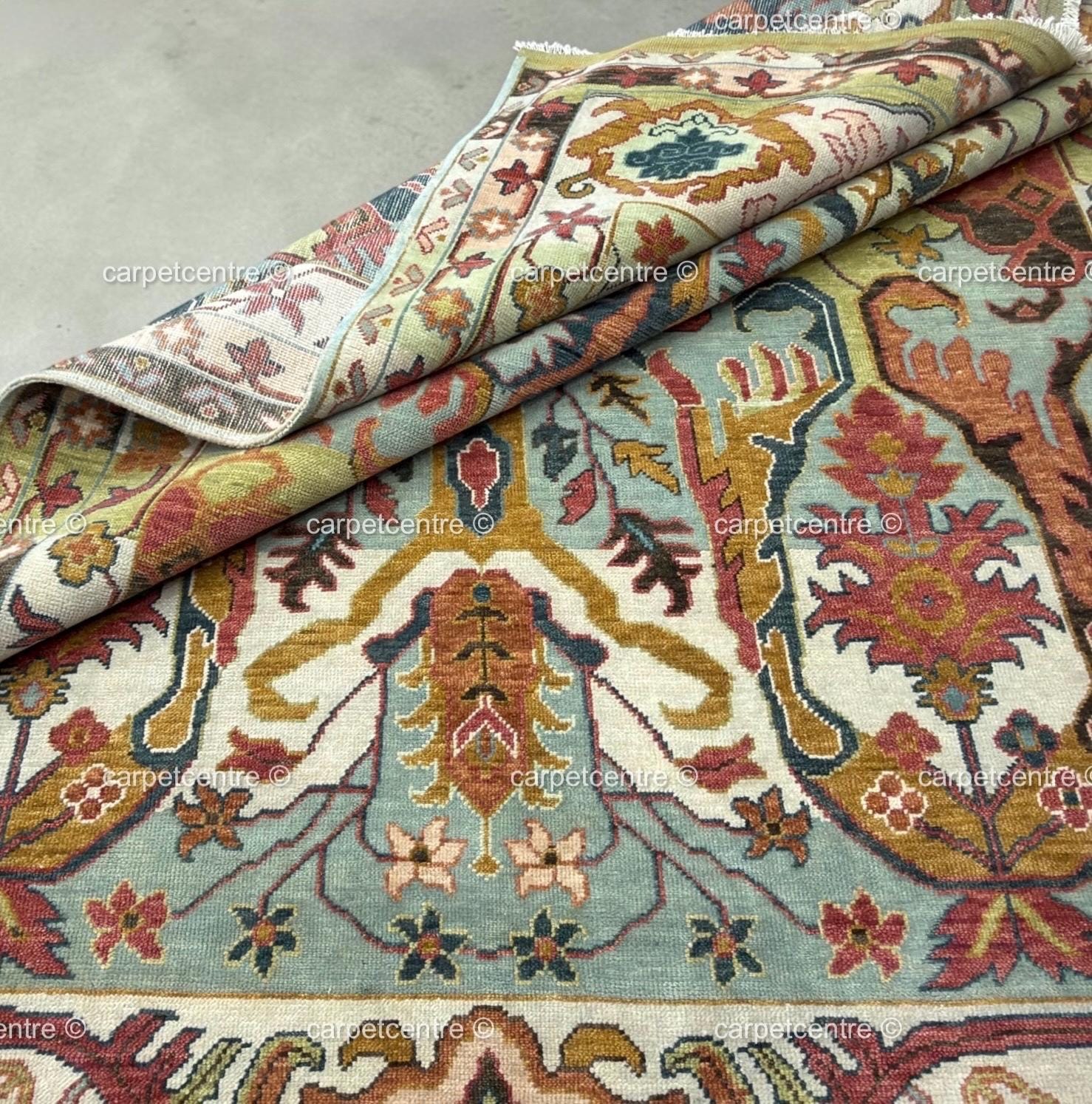 Hand Knotted Oushak Rug, Chinoiserie Botanical Wool Area Rug, Turkish Floral Carpet