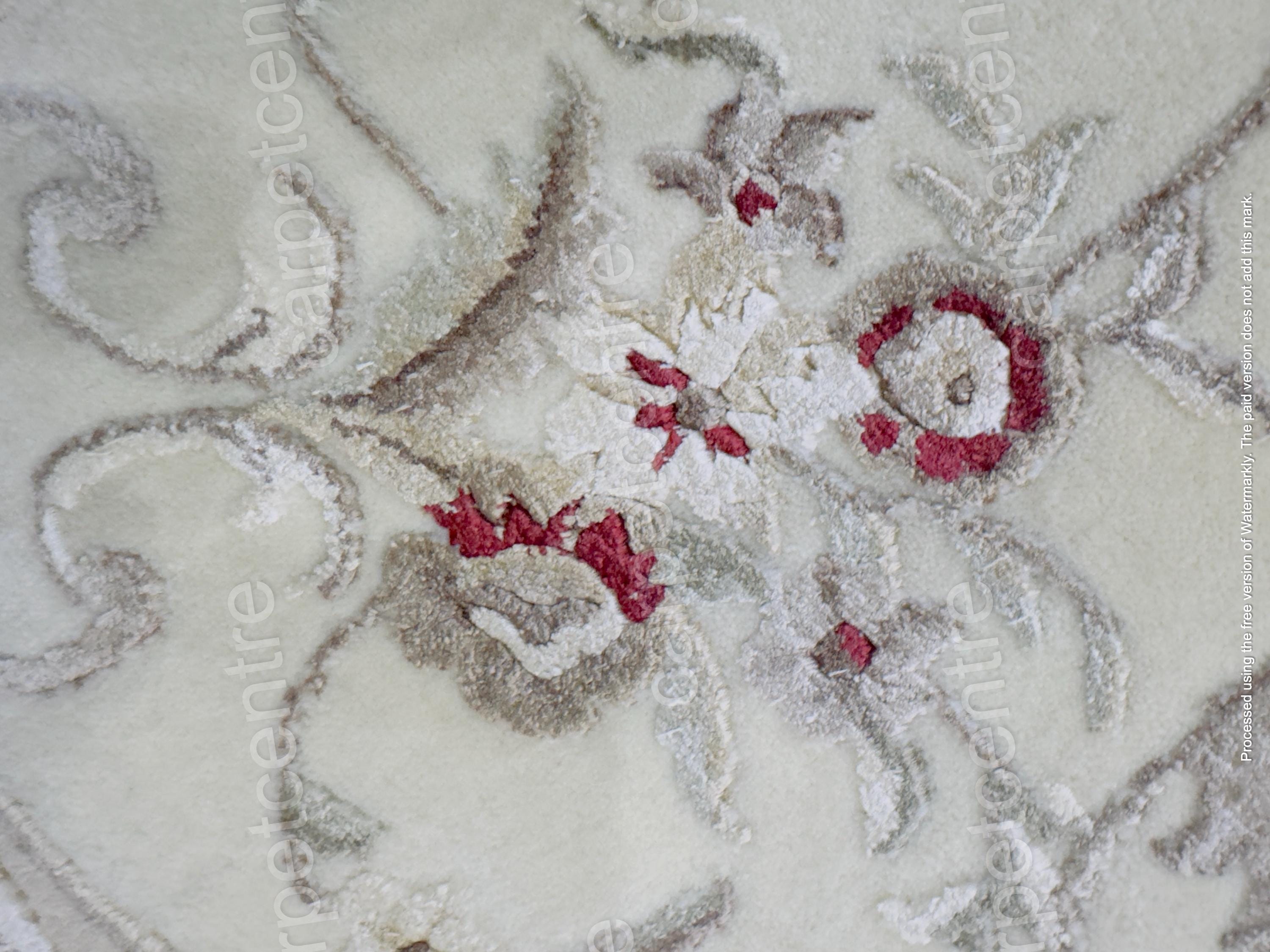 Handwoven Ivory Wool Rug: Persian Floral Art Silk Design