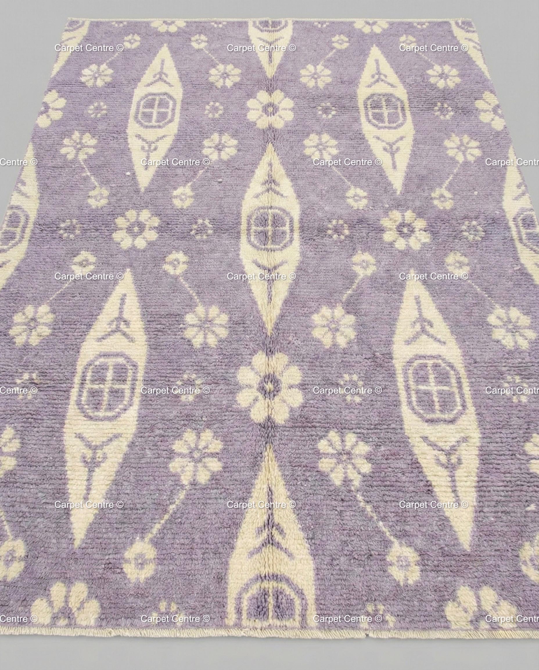 Hand-Knotted Lavender Wool Oushak Rug, Floral Boho Decor