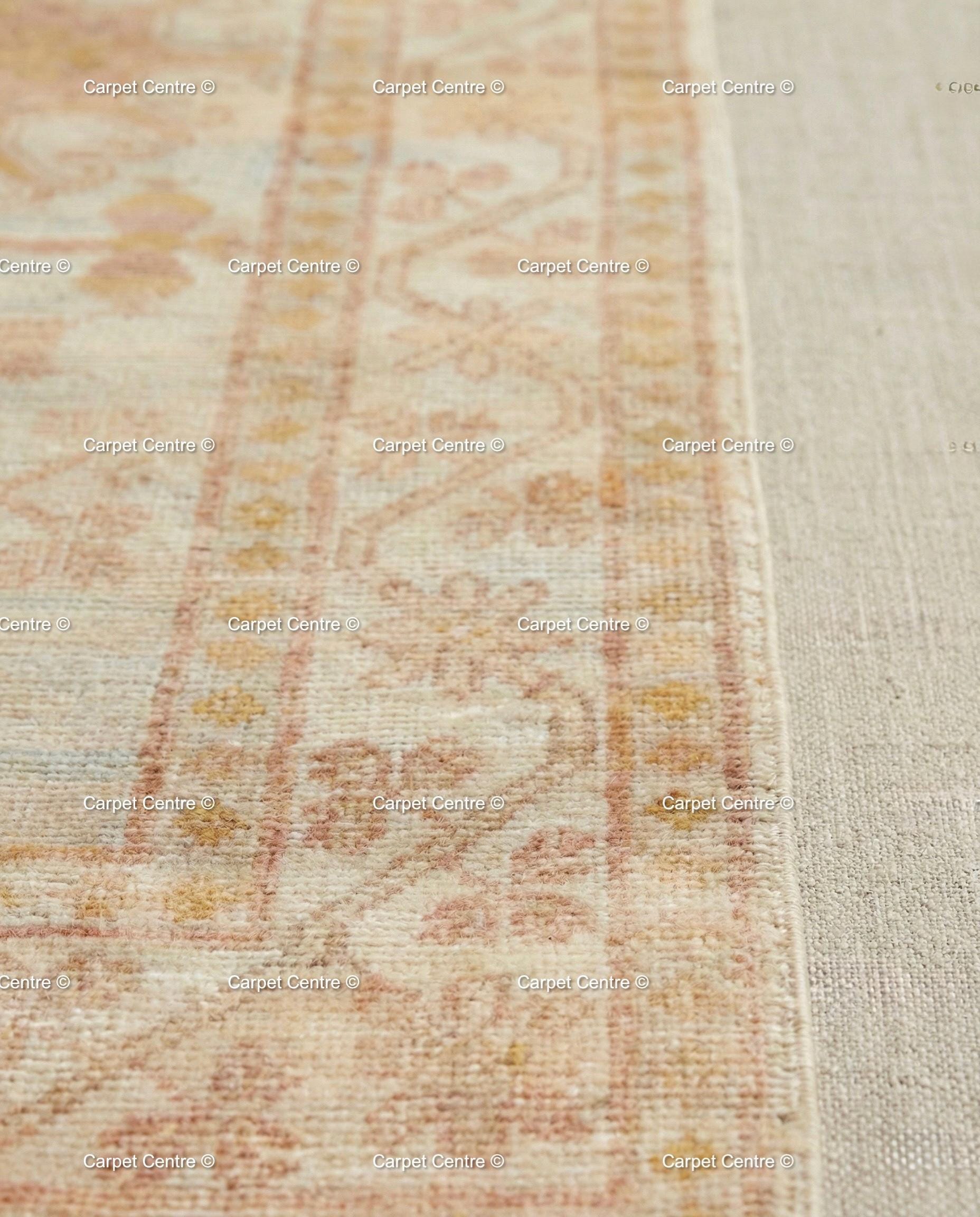 Custom Hand-Knotted Oushak Wool Runner Rug, Pink & Beige, 4x7 Foot ( Without Fringe )